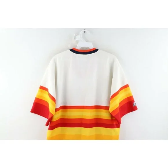 Vintage Majestic Mens Large Striped Houston Astros Spell Out Baseball Jersey USA